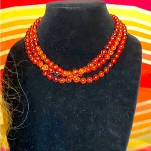 Vintage Amber Multi strand Plastic Bead Necklace